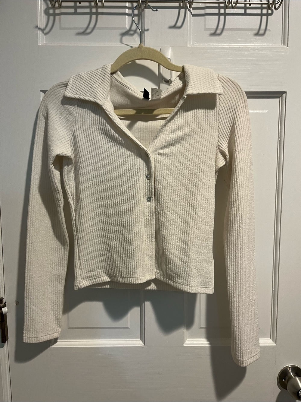 Divided Cream Ribbed Button-Front Long Sleeve Top